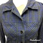 Vintage 90s Evolution cropped blue green plaid flannel Grunge Shirt Size S Photo 1