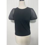 Madewell  Striped Sheer Puff Sleeve Knit T-Shirt Crewneck Short Sleeve Black XS‎ Photo 9