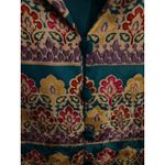 Adrianna Papell  Safe Silk Blouse Top Short Sleeve‎ Floral Paisley Teal Purple Photo 5