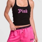 PINK - Victoria's Secret PINK VICTORIA’S SECRET Silky Pajama Shorts Rose Pink & Black Bling “PINK” Logo S Photo 0