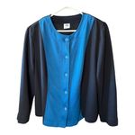 Vintage Colorblock Button Front Jacket – Black & Teal | Made in Canada | P2P 25” Blue Size XL Photo 1