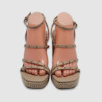 Marc Fisher Zig Wedge Sandal Studded Faux Leather Light Natural Women’s 8.5M NIB Photo 2