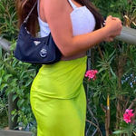 Two Way Women’s Satin Lime Green Italian Maxi Skirt Size M Photo 0