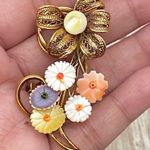 Vintage Flower Mother of Pearl Filigree Brooch Photo 1
