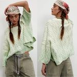 Free People  Washed Ashore Cable Knit Sweater in Candy Mint Combo XS NWT Photo 1