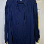 Old Navy Long Sleeve Mandarin Shirt Blouse Size XXL Tall Navy Blue Split Neck Photo 0