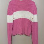Tommy Hilfiger Mock Neck Knit Long Sleeve Sweater Pink White Stripe Womens Large Photo 0