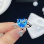 18K White Gold Plated Birthstone Blue Crystal Sapphire Love Heart Ring for Women Photo 3