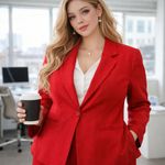 Vtg 90s Hillary Charles 100% Silk Womens Blazer 14 Corpcore Red One Button USA Photo 0