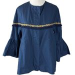 ZARA  Basic Western Navy Blue Bell Sleeve Fringe Aztec Trim Jacket Size XS NWT Photo 6