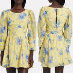 Love Shack Fancy Yellow Blue Floral Silk Blend Long Sleeve Ross Short Mini Dress 8 Photo 2