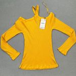 NWT Zara Trafaluc Top Yellow Ribbed Knit Asymmetric One Shoulder Long Sleeve Size L Photo 0