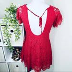 Free People  Short Sleeve Lace Open Back Mini Dress Tunic Magenta Red  XS Photo 1
