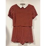 Forever 21 Women’s Retro MoD Rayon Geometric Preppy Romper Orange Black White Small Photo 2