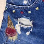 ZARA Womens Shorts Size 4 Medium Wash Denim Button Fly High Rise Embroidered Photo 6