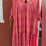 Terra & Sky  Women's Pink Plaid Short Sleeve Colorblock Ruffle Maxi Dress Size 1X Photo 0