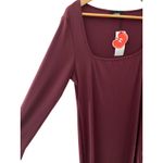 Cider Solid Square Neck Long Sleeve Ribbed Midi Dress in Wine Size XL Photo 6