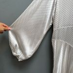 Ganni  Cameron Gathered Polka-dot Satin Long Sleeve Maxi Dress In Egret XL Photo 4