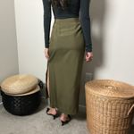 Ann Taylor 90s vintage olive green silk minimalist high waisted slit maxi pencil skirt Photo 4