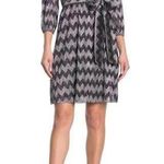 Eliza J NEW Metallic Silver & Black Long Sleeve Chevron Wrap Dress Size 6 Photo 0