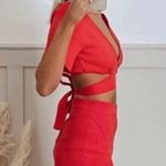 ZARA  Red Linen Wrap Crop Top | Size M Photo 0