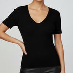 21 Main Black Ribbed Knit Top Medium Short Sleeve V Photo 0