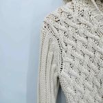 Kenji Natural Anthropologie Sweater Womens Medium Ivory Chunky Knit Pocket Hood White Photo 5