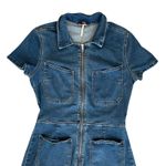 Free People  Women’s Lennox Crvy Blue Denim Shortsuit Jeans Collared Romper Sz 12 Photo 3