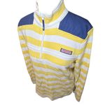 Vineyard Vines Women's Striped Quarter Zip Sweatshirt Size M Yellow Navy Blue Photo 4