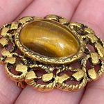 Vintage Unsigned Victorian Revival Tiger Eye Brooch Photo 2
