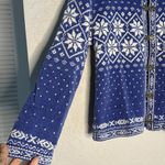 Croft & Barrow Periwinkle White Fair Isle Ski Sweater Silver Toggles Chenille Cardigan Winter Photo 4