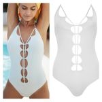 NWT Monica Hansen Beachwear Lace Up Halter Swimsuit One Piece White Small Cutout Photo 1