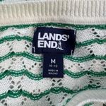 Lands' End NWOT  Cotton Viscose Button Shoulder Crew Sweater Green Stripe Size M Photo 2