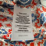 Talbots  Button Down Shirt XS Red Blue Tile Print Cotton Long Sleeve Photo 8