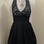 90s/2000s Y2K Vintage halter sequin lace mesh formal mini fit flare v Photo 0