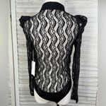 BLASHE Women's Long Sleeve Button Down Lace Bodysuit with Puff Sleeves Black Photo 1