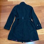 Cole Haan Black Wool Leather Trim Trench tailored fit Coat size 12 Photo 2