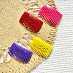 Vintage Unmarked Set 8 4 Pairs Red Yellow Purple Pink Side Hair Comb Barrettes Photo 0