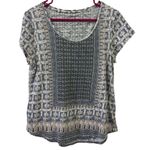 Lucky Brand Boho Print Tee Shirt Rounded Hem Tshirt Short Cap Sleeve Womens L Photo 2