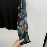 Chico's  Black Cotton Multicolor Floral Sheer Sleeves Long Sleeve Top Size 1 (S) Photo 6
