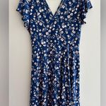 Kaileigh Blue Floral Faux Wrap Midi Stretch Dress, Size Large Photo 12