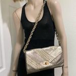 ELLIOTT LUCCA “Navarre” Champagne Metallic Woven Leather Clutch Chain Strap Bag Photo 2