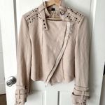 We The Free  Ivory Wool Moto Jacket Beaded Brass Boho Free People Size S Photo 0