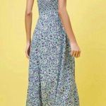 ZARA  Blue Floral Smocked V Neck Sleeveless Cami Camisole Slit Sheath Midi Dress Photo 4