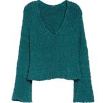 Free People Teal Blue V Neck Sand Dune Oversized Bell Sleeve Sweater size XS Photo 6