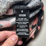 Nicole Miller Peach Cream Black Floral Linen Shift Dress Medium Short Sleeve Photo 4