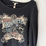 American Eagle Western Rodeo Shirt M Black‎ Long Sleeve Rhinestone Cowgirl Western Grunge Photo 1