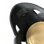 Vintage 90s 2000s Y2K Whimsygoth Leather black fisherman maryjane heels pumps roman hollow strappy cage cone curved round toe basket weaving Heel height:3.2” Size 7 Photo 3