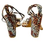 Miss Lola Adelle-2 Women’s Sz 7 Cheers Pattern Ankle Ties Heel Sandals Photo 1