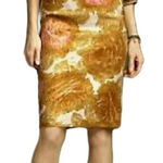 Talbots Julianne Moore Era Ivory And Gold Floral Print Cotton Pencil Skirt 4P Photo 0
